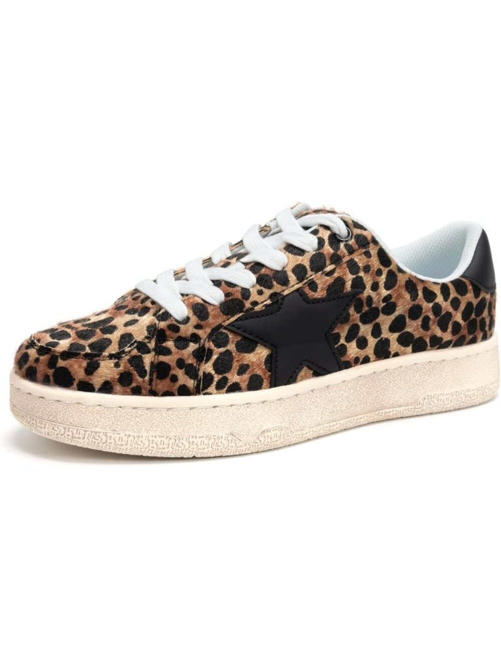 Women's Leopard Glitter Comfortable Cushioned Low Top Lace Up Platform Sneakers